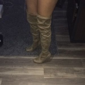 Knee High Tie Up Taupe Boots